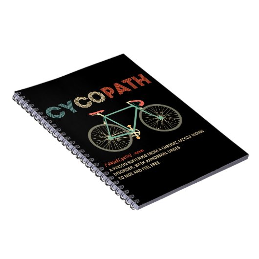 サイクリストおもしろいサイクリング用Cycopathバイクもしくは自転車に乗る人 ノートブック (右側)