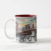 サイクリストのためのクリスマスのギフト-アムステルダムの冬 ツートーンマグカップ (左)