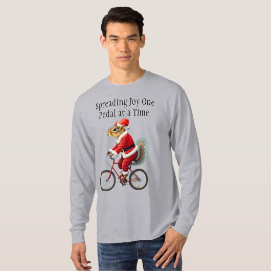 サイクリストのための自転車のクリスマスプレゼントにリス Tシャツ (正面フル)