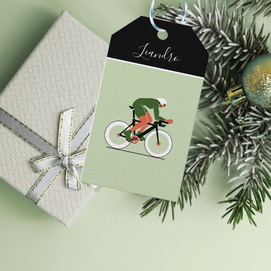 サイクリストのイラストレーションサイクリング自転車に乗る子供の名前 ギフトタグ