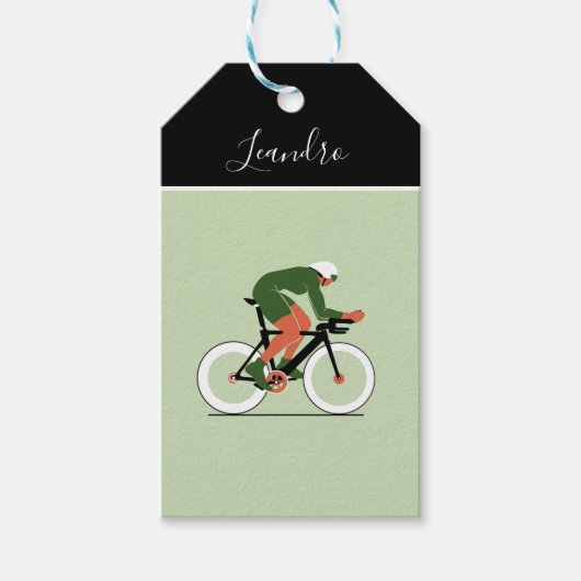 サイクリストのイラストレーションサイクリング自転車に乗る子供の名前 ギフトタグ (正面)