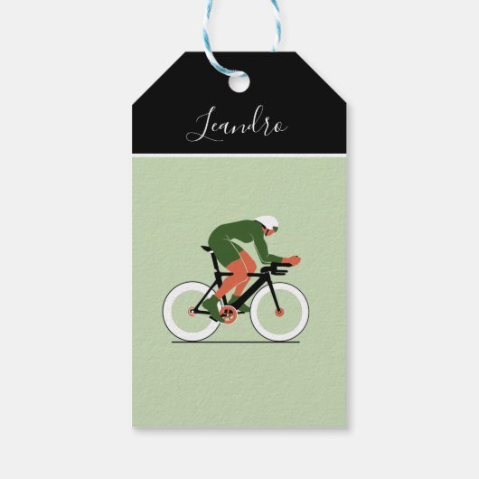 サイクリストのイラストレーションサイクリング自転車に乗る子供の名前 ギフトタグ (裏面)