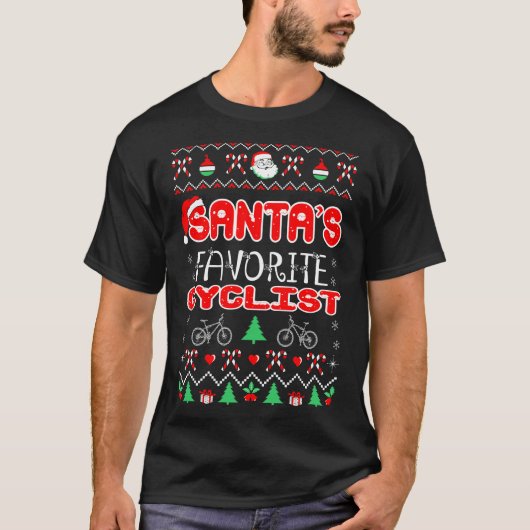 サイクリストのサイクルスポーツクリスマス醜いセーターギフト Tシャツ (正面)