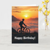 サイクリストの誕生日カード 日没 カード (黄色い花)