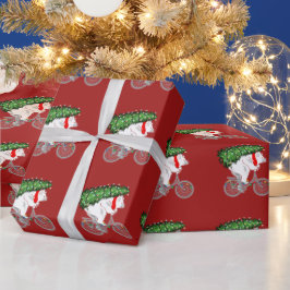 サイクリストへのクリスマスプレゼントの木を運ぶ可愛い熊 ラッピングペーパー