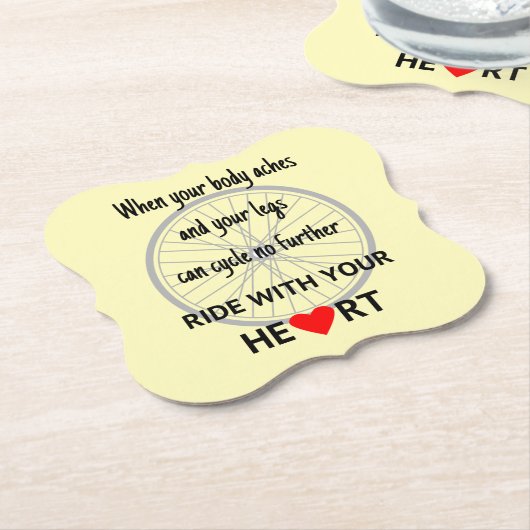 サイクリストやる気を起こさせるスローガン黄 ペーパーコースター (アングル)