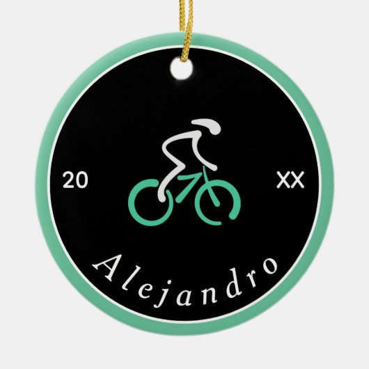 サイクリストエレガントロゴサイクリングテーマ自転車の名前の年 セラミックオーナメント (正面)