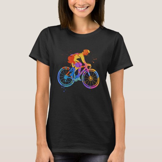 サイクリストカラフルグラフィック自転車 Tシャツ (正面)