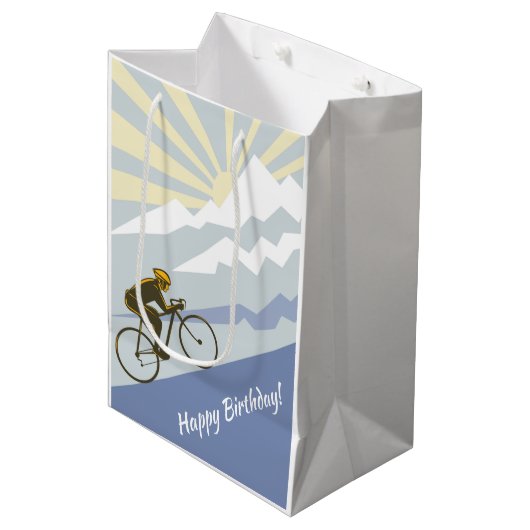 サイクリストサイクリングアップマウンテンロードバイク誕生日 ミディアムペーパーバッグ (正面アングル)