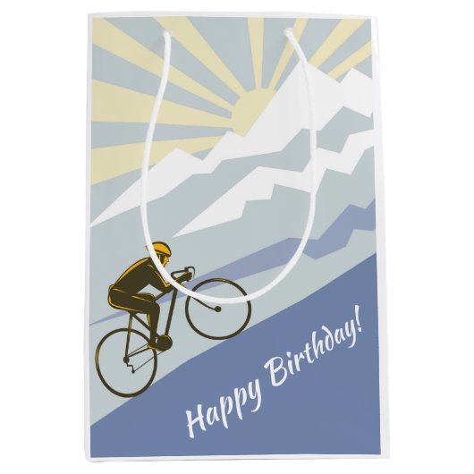 サイクリストサイクリングアップマウンテンロードバイク誕生日 ミディアムペーパーバッグ (正面)