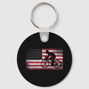 サイクリストサイクリング自転車米国国旗7月4日 キーホルダー