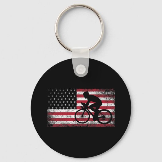 サイクリストサイクリング自転車米国国旗7月4日 キーホルダー (正面)