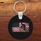 サイクリストサイクリング自転車米国国旗7月4日 キーホルダー (正面)