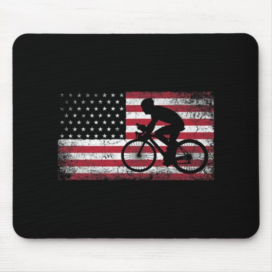 サイクリストサイクリング自転車米国国旗7月4日 マウスパッド (正面)