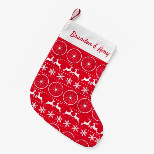 サイクリストバイクホイール醜いクリスマスセーターデザイン スモールクリスマスストッキング (正面 (吊り時))