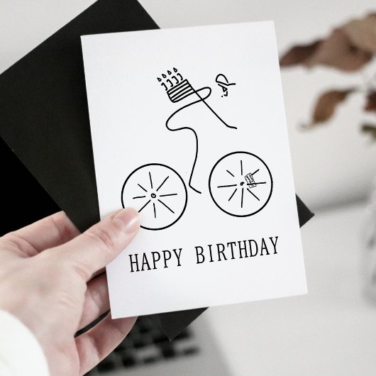 サイクリスト運お誕生日ケーキラインベクトル自転車 カード