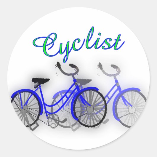 サイクリスト（1950自転車）水彩スケッチデザイン ラウンドシール (正面)