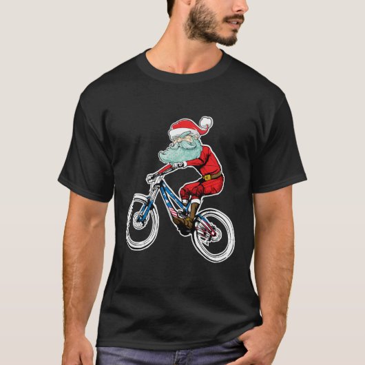 サイクリングおもしろいクリスマスマウンテンバイクサンタクロースM Tシャツ (正面)