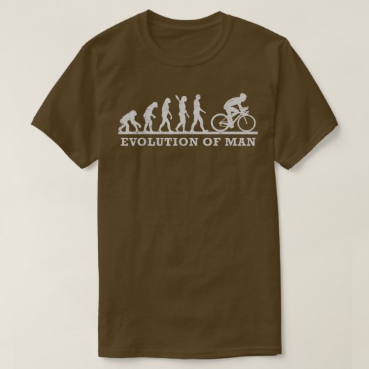 サイクリングおもしろいバイクもしくは自転車に乗る人サイクリスト進化論マン Tシャツ (デザイン正面)