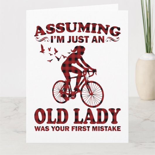 サイクリングの女性は私がただの老婦人のクリスマス カード (正面)