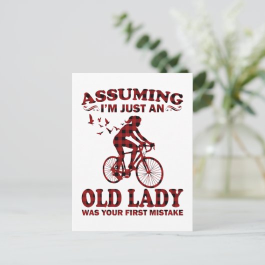 サイクリングの女性は私がただの老婦人のクリスマス ポストカード (スタンド正面)