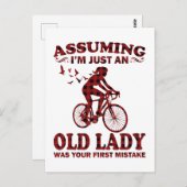 サイクリングの女性は私がただの老婦人のクリスマス ポストカード (正面/裏面)