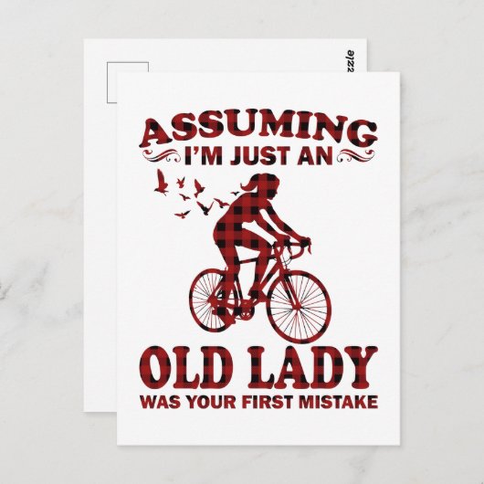 サイクリングの女性は私がただの老婦人のクリスマス ポストカード (正面/裏面)