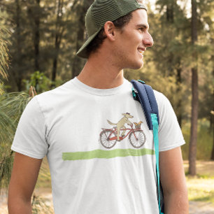 サイクリングの犬およびリスお洒落な動物のデザイン Tシャツ