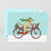 サイクリングの犬およびリスのお洒落な冬休み シーズンポストカード (正面/裏面)