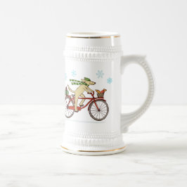 サイクリングの犬およびリスのお洒落な冬休み ビールジョッキ