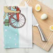 サイクリングの犬およびリスの冬休み キッチンタオル (四つ折り)