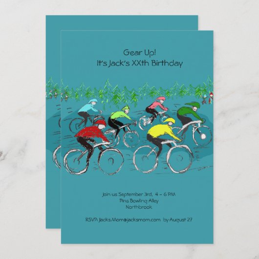 サイクリングの誕生日のパーティの招待状 招待状 (正面/裏面)
