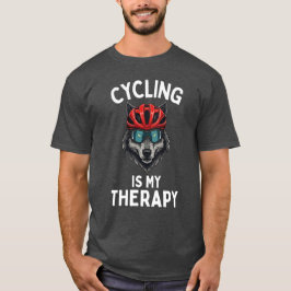 サイクリングは私の療法、面白いサイクリスト狼愛好家 Tシャツ