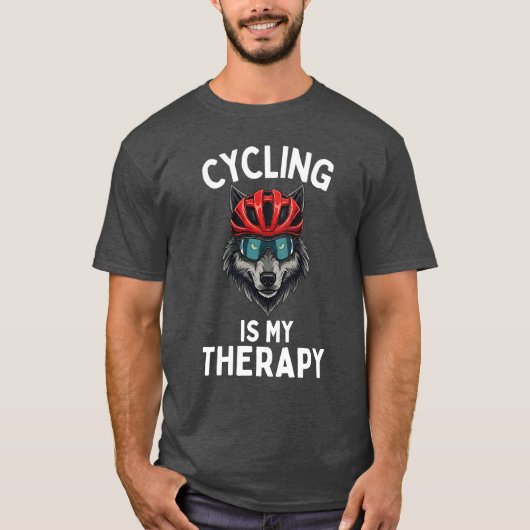 サイクリングは私の療法、面白いサイクリスト狼愛好家 Tシャツ (正面)