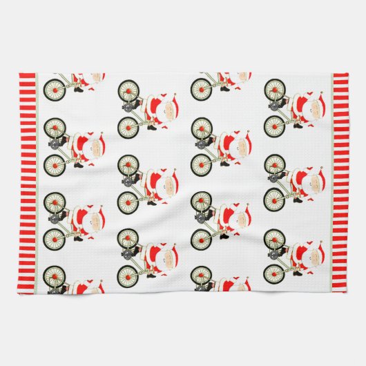 サイクリングをテーマにしたクリスマス キッチンタオル (横)