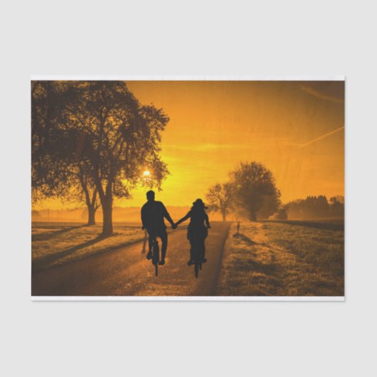 サイクリングを日没デコページティッシュペーパー 薄葉紙 (正面)