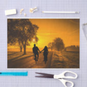 サイクリングを日没デコページティッシュペーパー 薄葉紙 (クラフト)