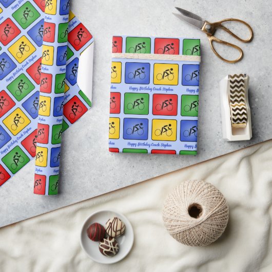 サイクリングカスタム文字4アイコンカラフル ラッピングペーパー (クラフト)