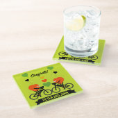 サイクリングカップル結婚ロマンチックとバレンタイン ガラスコースター (アングル)