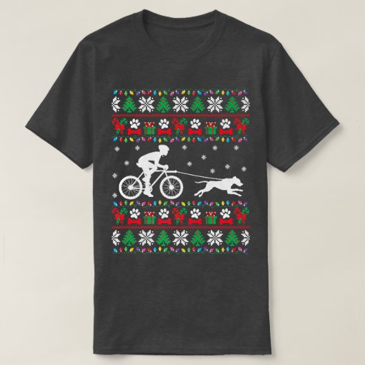 サイクリングサイクリングと犬の醜いクリスマスセーターXm Tシャツ (デザイン正面)