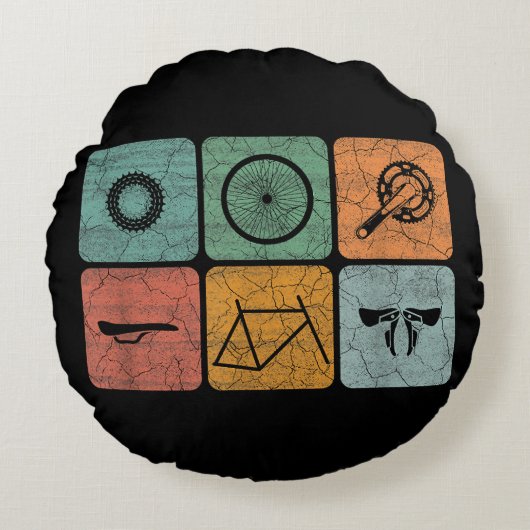 サイクリングサイクリングヴィンテージ自転車パーツサイクリストのギフト ラウンドクッション (正面)