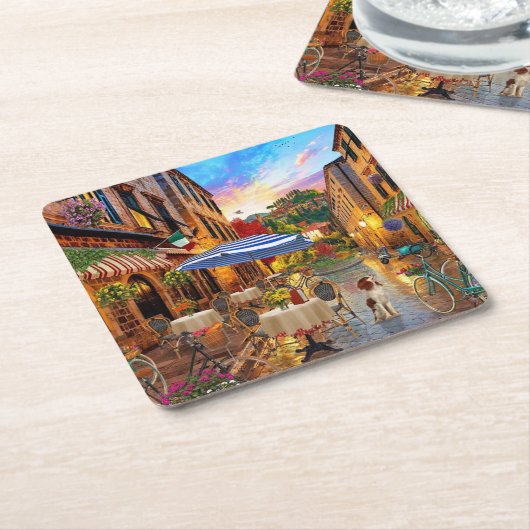 サイクリングスルーイタリアファインアート スクエアペーパーコースター (アングル)