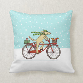 サイクリングドッグアンドリスお洒落レルウィンターホリデー クッション