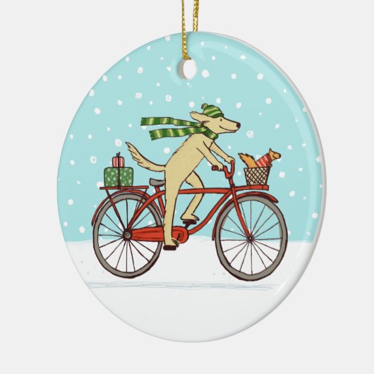 サイクリングドッグアンドリスお洒落レルウィンターホリデー セラミックオーナメント (左)