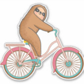 サイクリングナマケモノ – 自転車に乗るかわいいナマケモノ シール (正面)