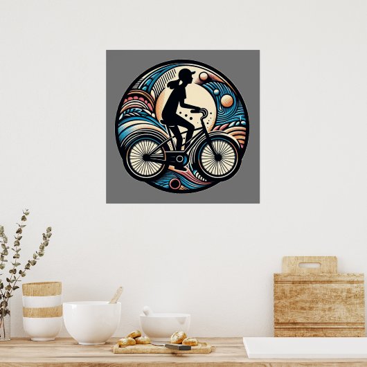 サイクリングメダリオンアートバイクサイクリストスポーツフィットネス ポスター (キッチン)