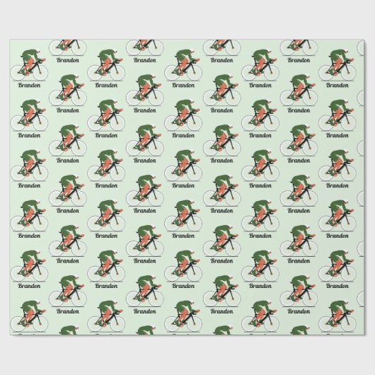 サイクリングモダンイラストレーションサイクリスト子供の少年の名前 ラッピングペーパー (フラット)