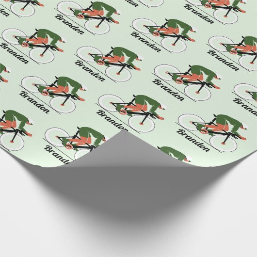 サイクリングモダンイラストレーションサイクリスト子供の少年の名前 ラッピングペーパー (角)