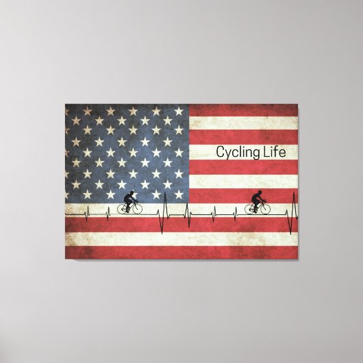 サイクリングライフ、星とストライプ キャンバスプリント (正面)