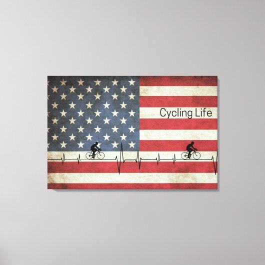 サイクリングライフ、星とストライプ キャンバスプリント (正面)